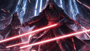 an intense sith lightsaber battle