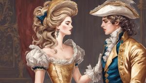 a masquerade ball in the 18th century, a beautiful girl and a magical prince