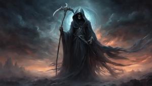 Grim reaper with a sythe in a dark fantasy world