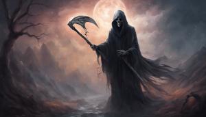 Grim reaper with a sythe in a dark fantasy world