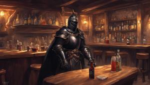 Black knight in rowdy tavern