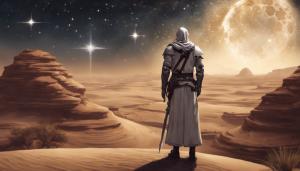 Templar looking up at stars in the desert