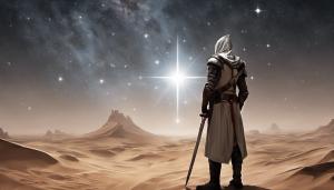 Templar looking up at stars in the desert