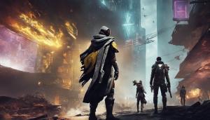 destiny 2 hunter and warlock exploring post-apocalyptic cyberpunk city 