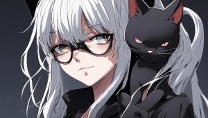 Black cat with white patch on chest with dark background