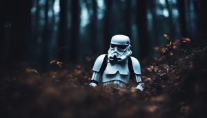 Stormtrooper in scary forest at night 