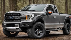 Ford F-150 Supercab, dark gray in color, black rims, and 6'5 in bed 