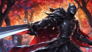 Black knight wearing a cape and one handing a sword