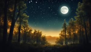 forest; moon; stars; night; animated