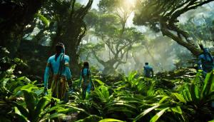 Avatar Na'vi walking together in a forest