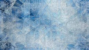 frosted windowpanes and icecrystals pattern, in the style oficy whites and blues, mandalapatterns, delicate tracery,crystalline formations, magicalwinter