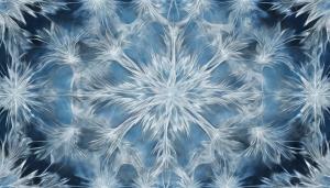 frosted windowpanes and icecrystals pattern, in the style oficy whites and blues, mandalapatterns, delicate tracery,crystalline formations, magicalwinter