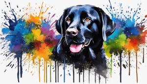 a (black labrador) is painted inwatercolor splatters, in thestyle of colorful realism,illustration