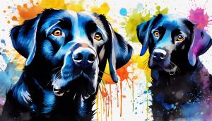 a (black labrador) is painted inwatercolor splatters, in thestyle of colorful realism,illustration