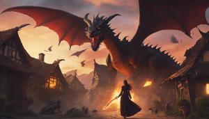 evil villainess destroying a village with her pet dragon 4k 