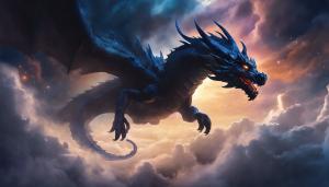 shadow dragon flying trough the night sky, fantasy, trough clouds