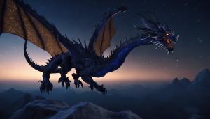 shadow dragon, fantasy, flying trough the night sky