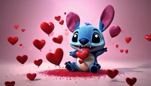 stitch throwing loving hearts, cute,