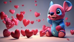 stitch throwing loving hearts, cute,