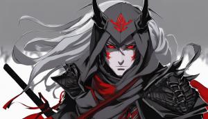 Demon Angel Ninja grey hair Red eyes  