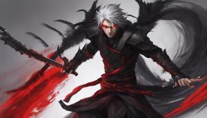 Demon Angel Ninja grey hair Red eyes  