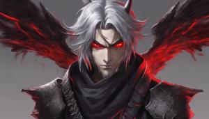 Demon Angel Ninja grey hair Red eyes  