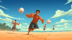 Guys playing volleyball in the beach