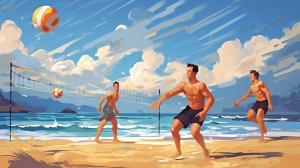 Guys playing volleyball in the beach