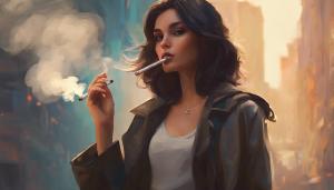 A cool beautiful brunette girl smoking a cigarette 