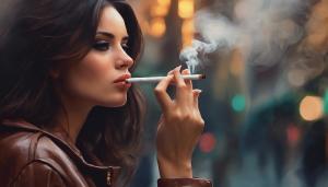 A cool beautiful brunette girl smoking a cigarette 