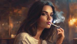 A cool beautiful brunette girl smoking a cigarette 