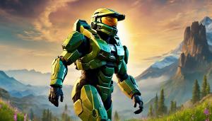 Master Chief from Halo Infinite, ultra Detailed, and colorful, with a beautiful background