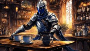 Artorias de dark souls tomando cafe con havel la roca