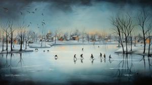 Icy pond with skaters