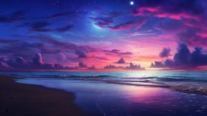 purple sky at dusk on the beach