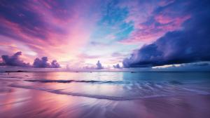 purple sky at dusk on the beach