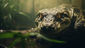 Giant anaconda yellow eyes stalking prey, detailed vegetation and waterfall in amazon rainforest background, cinematic shoot, ultrareal, morning light