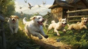 Dogs playing in a farm