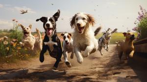 Dogs playing in a farm