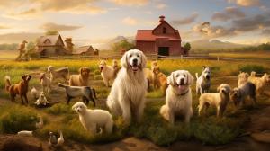 Dogs playing in a farm