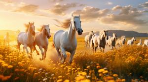 Horses running on the sunny field