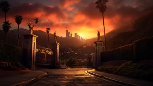 Beautiful sunset at Hollywood sign
