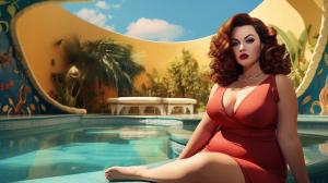 curvy model beside the pool 