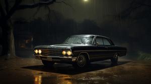 Black impala under rain at night
