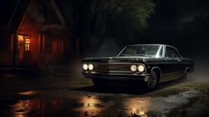 Black impala under rain at night
