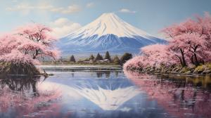 Mount Fuji shakura spring landscape reflections