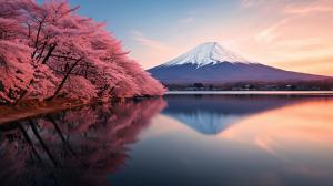 Mount Fuji shakura spring landscape reflections