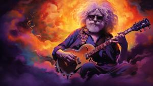 purple sun with jerry Garcia playing the banjo