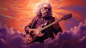 purple sun with jerry Garcia playing the banjo