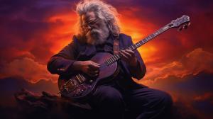 purple sun with jerry Garcia playing the banjo